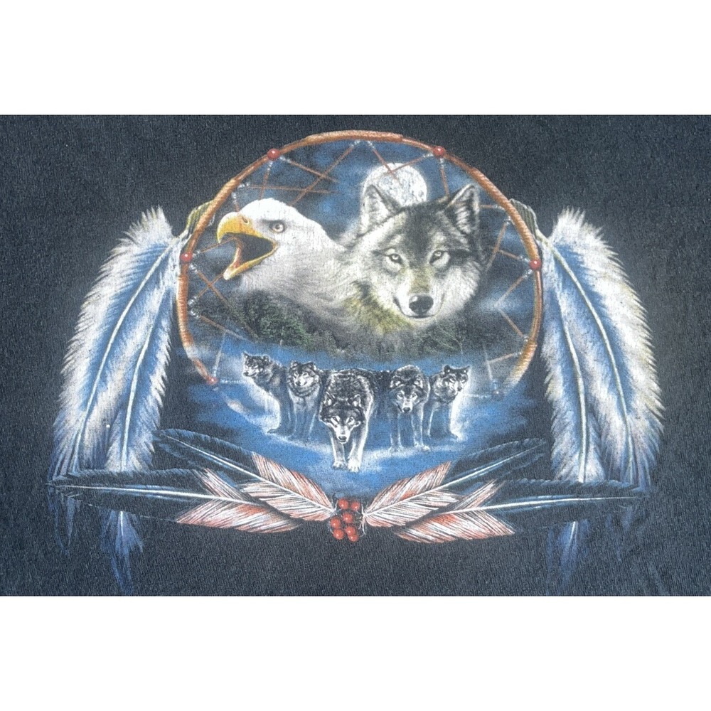 Vintage Wolf‎ T-Shirt Native American Indian Dream Catcher Tribal Art SIZE XL